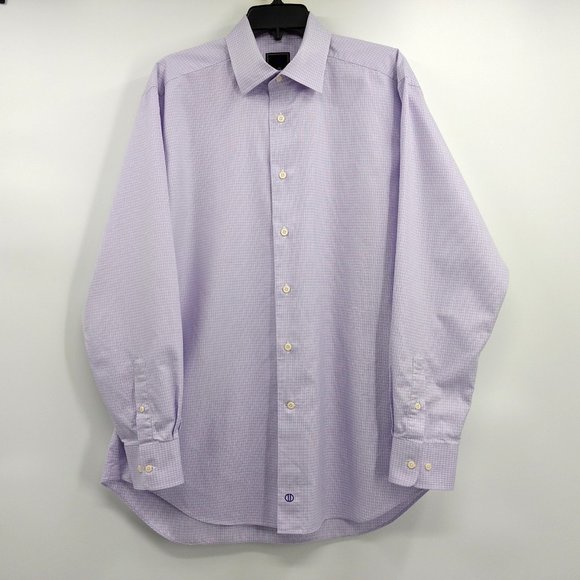 DAVID DONAHUE Shirt Men's 16.5 34/35 Lavender Check Button Up Long Sleeve Collar - Picture 1 of 10